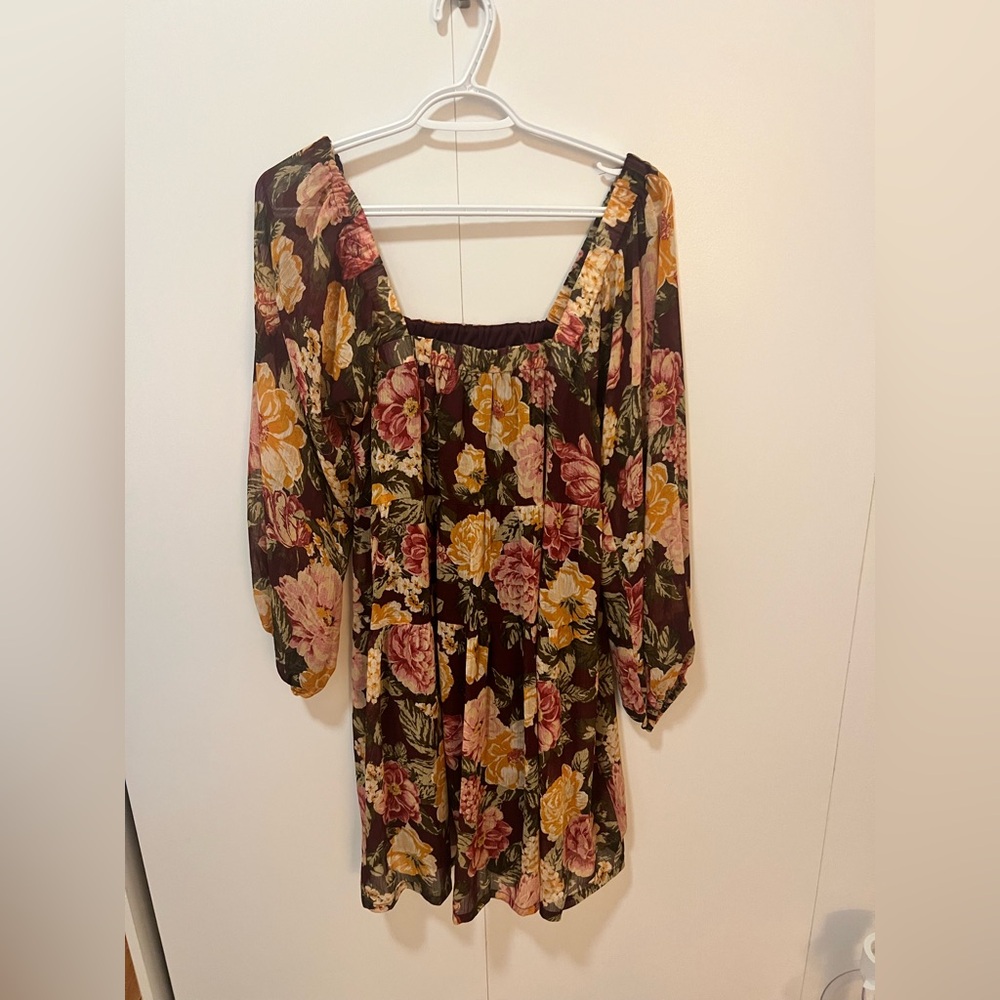 En Creme Floral Brown Yellow Pink Cream Dress
